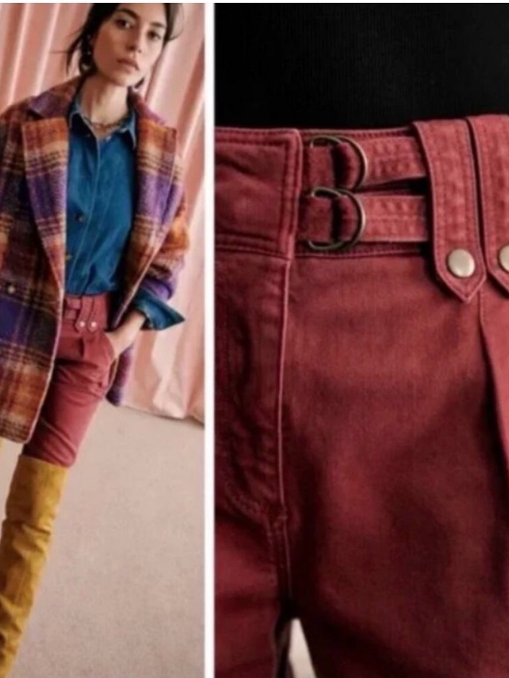 Sézane Leon Paperbag Belted Trousers Women's Size 2 Wine Burgundy NWT